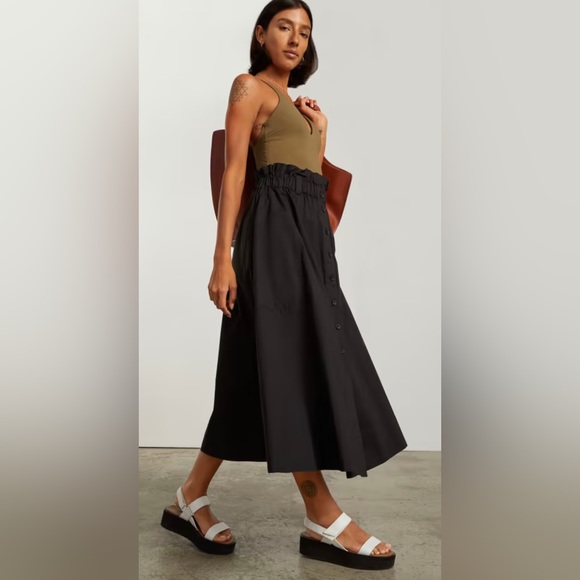 Everlane The Easy Button Front Skirt 100% Cotton in black Size XS NWT - Picture 3 of 13